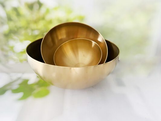 3 קערות נירוסטה מוזהבות לאירוח