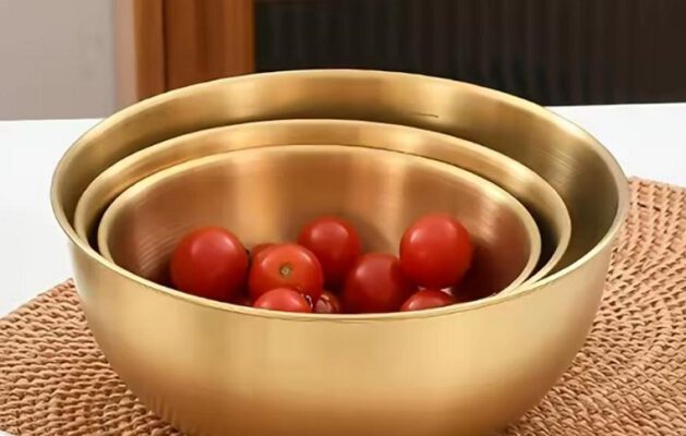 3 קערות נירוסטה מוזהבות לאירוח