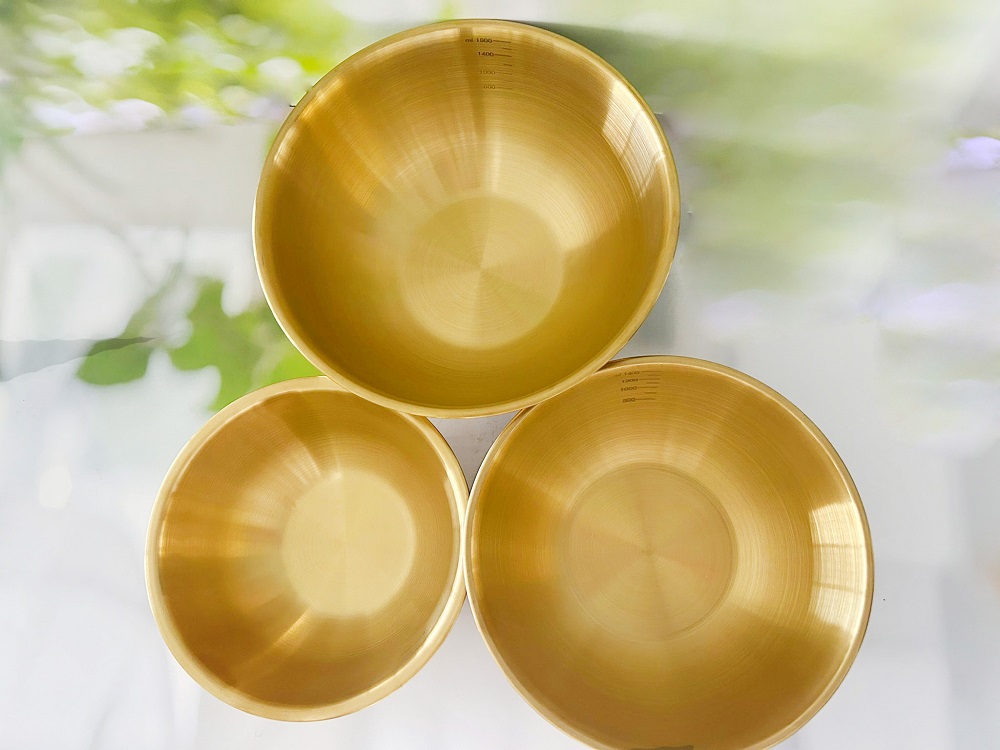 3 קערות נירוסטה מוזהבות עם מידות