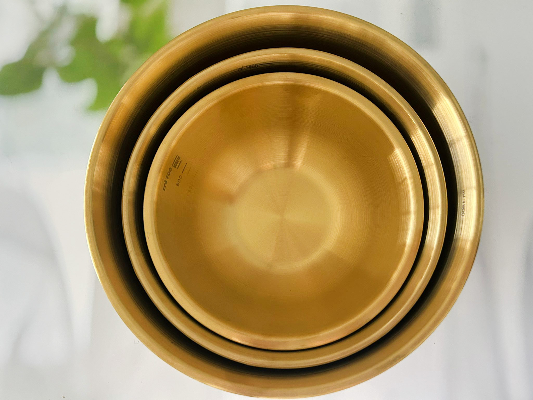 3 קערות נירוסטה מוזהבות עם מידות