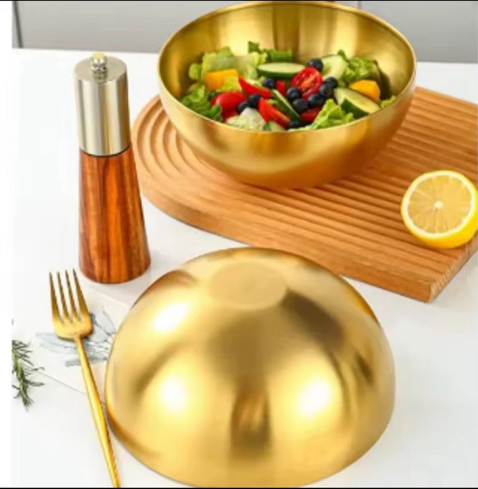 3 קערות-בול נירוסטה מוזהבות להגשה 15 ס"מ