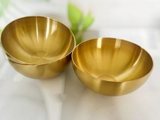 3 קערות-בול נירוסטה מוזהבות להגשה 15 ס"מ