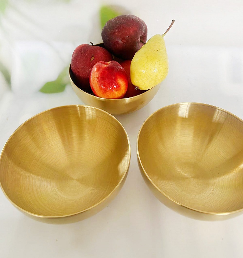 3 קערות-בול נירוסטה מוזהבות להגשה 15 ס"מ