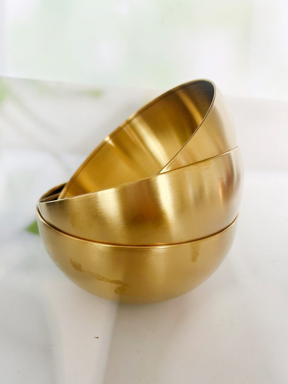 3 קערות-בול נירוסטה מוזהבות להגשה 15 ס"מ