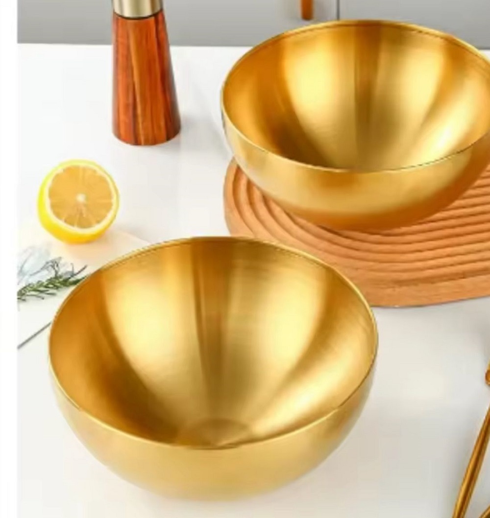 3 קערות-בול נירוסטה מוזהבות להגשה 15 ס"מ