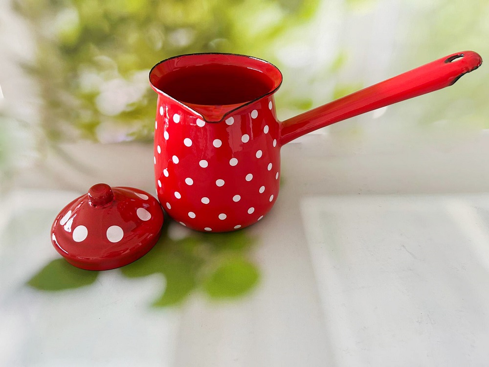 פינג'אן אמייל 720 מל' אדום עם נקודות – תמונה 3